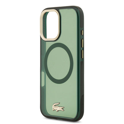 Apple iPhone 17 Kılıf Lacoste Orjinal Lisanslı M-safe Şarj Özellikli Gold Timsah Logolu Buzlu Kapak Beyaz