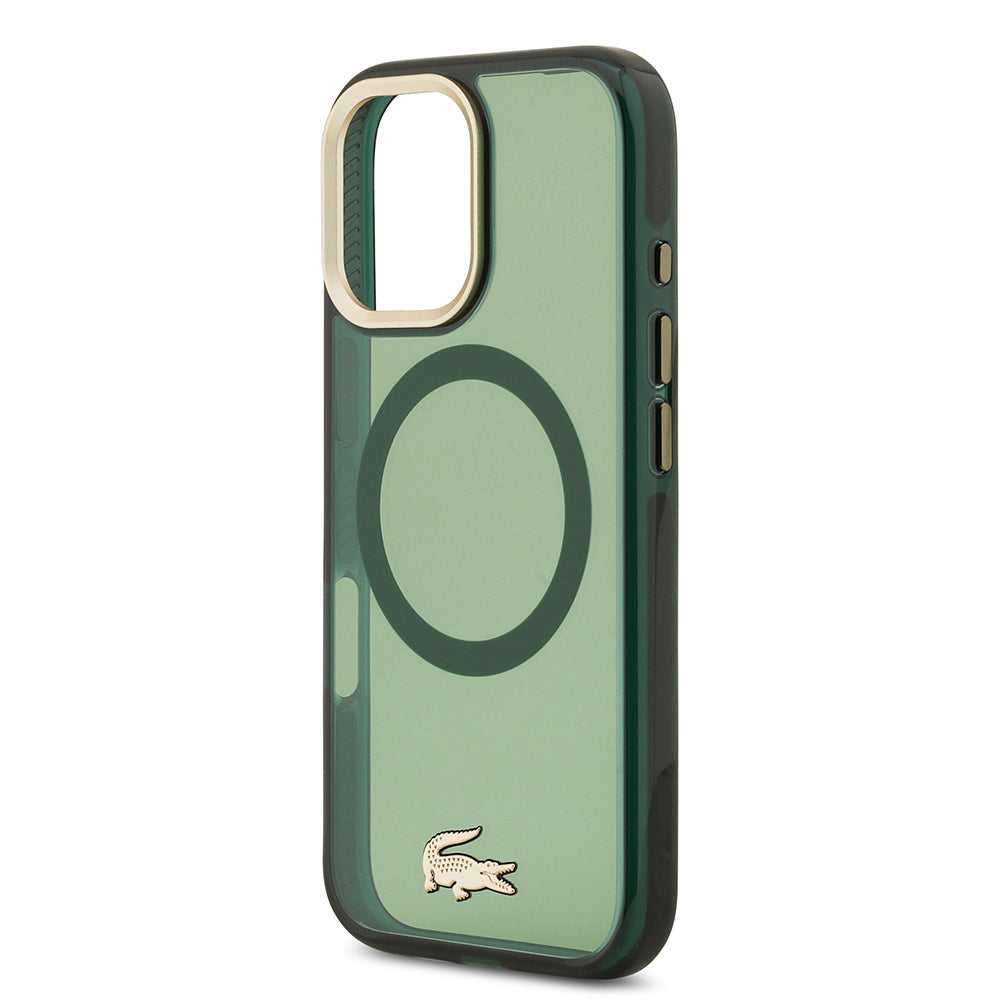 Apple iPhone 17 Kılıf Lacoste Orjinal Lisanslı M-safe Şarj Özellikli Gold Timsah Logolu Buzlu Kapak Siyah