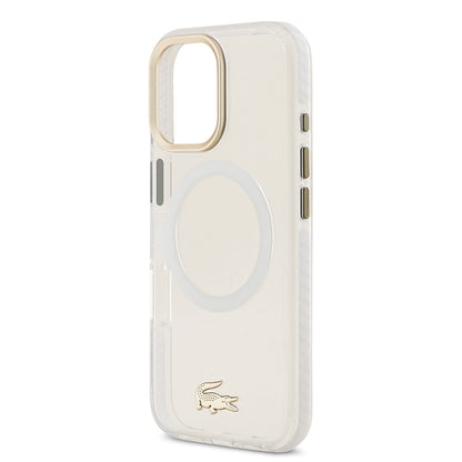 Apple iPhone 17 Kılıf Lacoste Orjinal Lisanslı M-safe Şarj Özellikli Gold Timsah Logolu Buzlu Kapak Siyah