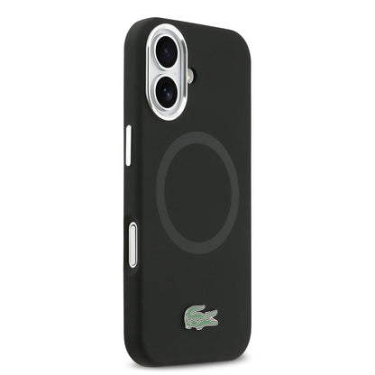 Apple iPhone 17 Kılıf Lacoste Orjinal Lisanslı M-safe Şarj Özellikli İkonik Logolu Metal Kamera Çerçeveli Silikon Kapak Siyah