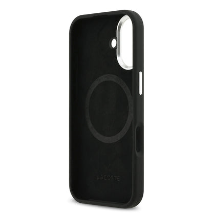 Apple iPhone 17 Kılıf Lacoste Orjinal Lisanslı M-safe Şarj Özellikli İkonik Logolu Metal Kamera Çerçeveli Silikon Kapak Siyah