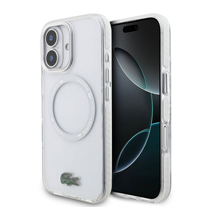 Apple iPhone 17 Kılıf Lacoste Orjinal Lisanslı M-safe Şarj Özellikli İkonik Timsah Logolu Buzlu Kapak Gri