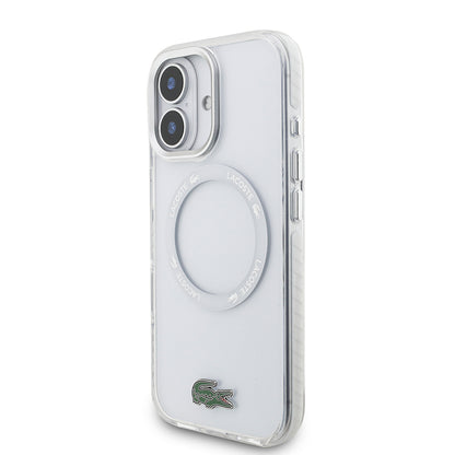 Apple iPhone 17 Kılıf Lacoste Orjinal Lisanslı M-safe Şarj Özellikli İkonik Timsah Logolu Buzlu Kapak Beyaz