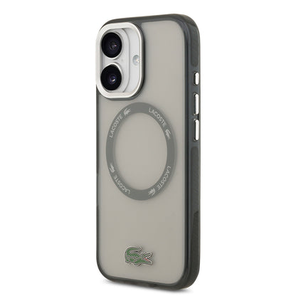 Apple iPhone 17 Kılıf Lacoste Orjinal Lisanslı M-safe Şarj Özellikli İkonik Timsah Logolu Buzlu Kapak Gri