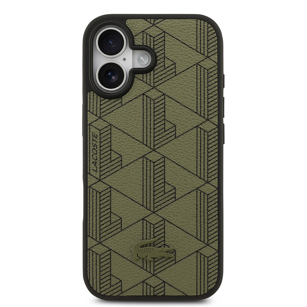 Apple iPhone 17 Kılıf Lacoste Orjinal Lisanslı M-safe Şarj Özellikli PU Deri Tasarımlı Kartlıklı Karışık Monogram Desenli Kapak Siyah