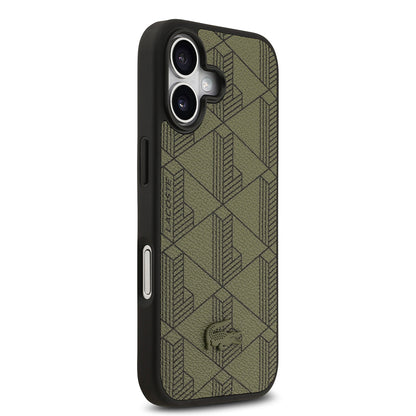 Apple iPhone 17 Kılıf Lacoste Orjinal Lisanslı M-safe Şarj Özellikli PU Deri Tasarımlı Kartlıklı Karışık Monogram Desenli Kapak Siyah