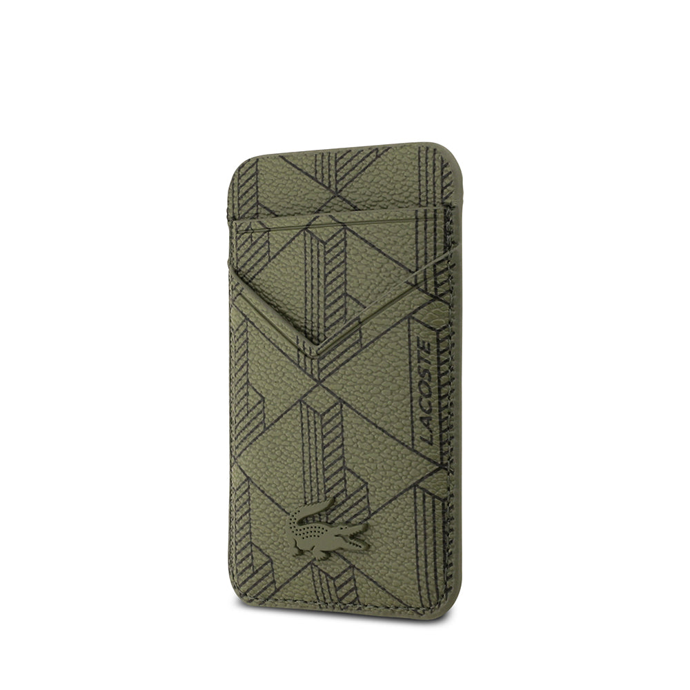 Apple iPhone 17 Kılıf Lacoste Orjinal Lisanslı M-safe Şarj Özellikli PU Deri Tasarımlı Kartlıklı Karışık Monogram Desenli Kapak Siyah