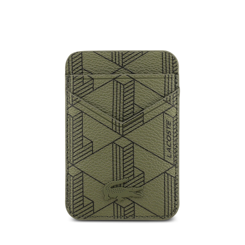 Apple iPhone 17 Kılıf Lacoste Orjinal Lisanslı M-safe Şarj Özellikli PU Deri Tasarımlı Kartlıklı Karışık Monogram Desenli Kapak Siyah