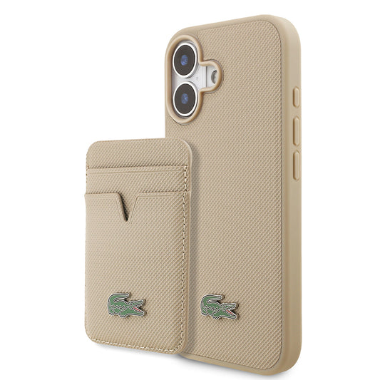 Apple iPhone 17 Kılıf Lacoste Orjinal Lisanslı M-safe Şarj Özellikli PU Pike Desenli Metal Logolu Kartlıklı Kapak Yeşil