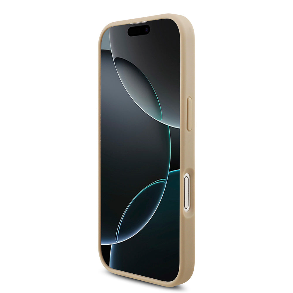 Apple iPhone 17 Kılıf Lacoste Orjinal Lisanslı M-safe Şarj Özellikli PU Pike Desenli Metal Logolu Kartlıklı Kapak Bej