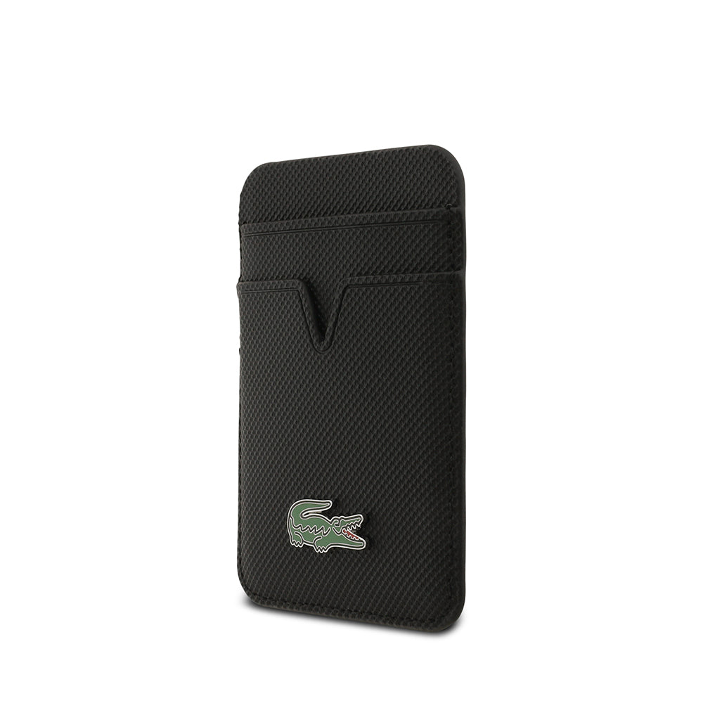 Apple iPhone 17 Kılıf Lacoste Orjinal Lisanslı M-safe Şarj Özellikli PU Pike Desenli Metal Logolu Kartlıklı Kapak Lacivert