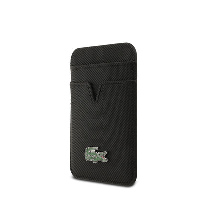 Apple iPhone 17 Kılıf Lacoste Orjinal Lisanslı M-safe Şarj Özellikli PU Pike Desenli Metal Logolu Kartlıklı Kapak Lacivert