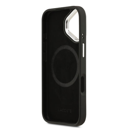 Apple iPhone 17 Kılıf Lacoste Orjinal Lisanslı M-safe Şarj Özellikli PU Pike Desenli Standlı Metal Logolu Kapak Koyu Yeşil