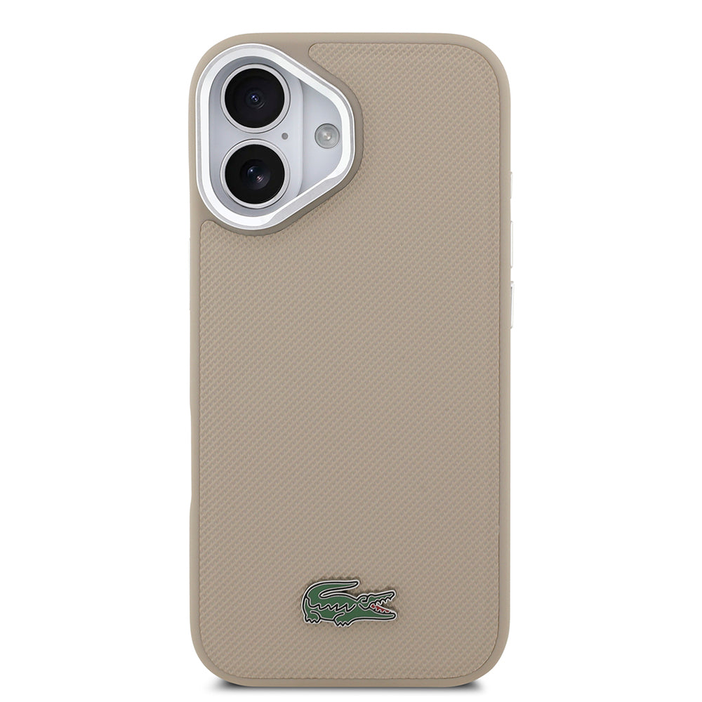 Apple iPhone 17 Kılıf Lacoste Orjinal Lisanslı M-safe Şarj Özellikli PU Pike Desenli Standlı Metal Logolu Kapak Koyu Yeşil