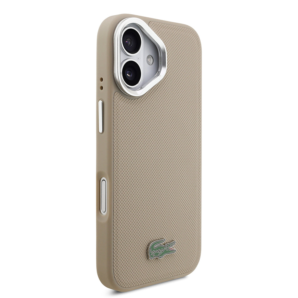 Apple iPhone 17 Kılıf Lacoste Orjinal Lisanslı M-safe Şarj Özellikli PU Pike Desenli Standlı Metal Logolu Kapak Siyah