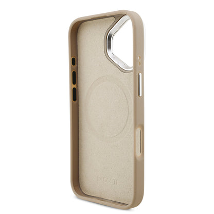 Apple iPhone 17 Kılıf Lacoste Orjinal Lisanslı M-safe Şarj Özellikli PU Pike Desenli Standlı Metal Logolu Kapak Koyu Yeşil