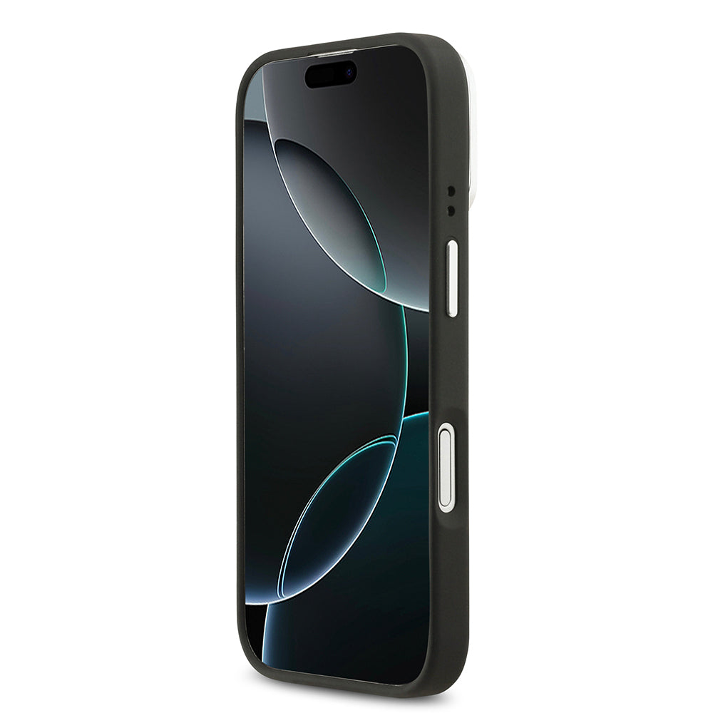 Apple iPhone 17 Kılıf Lacoste Orjinal Lisanslı M-safe Şarj Özellikli PU Pike Desenli Standlı Metal Logolu Kapak Siyah