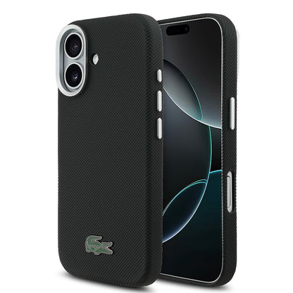 Apple iPhone 17 Kılıf Lacoste Orjinal Lisanslı M-Safe Şarj Özellikli PVC Pike Desenli Arka Yüzey İkonik Timsah Dokuma Logolu Kapak