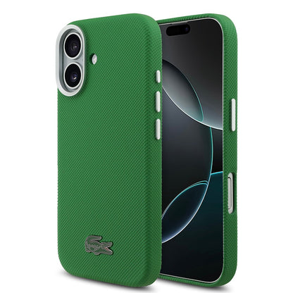 Apple iPhone 17 Kılıf Lacoste Orjinal Lisanslı M-Safe Şarj Özellikli PVC Pike Desenli Arka Yüzey İkonik Timsah Dokuma Logolu Kapak