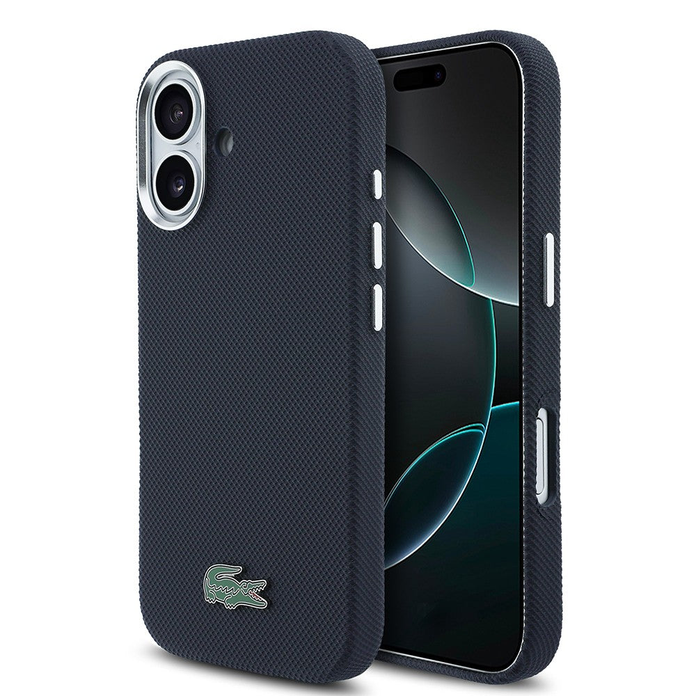 Apple iPhone 17 Kılıf Lacoste Orjinal Lisanslı M-Safe Şarj Özellikli PVC Pike Desenli Arka Yüzey İkonik Timsah Dokuma Logolu Kapak