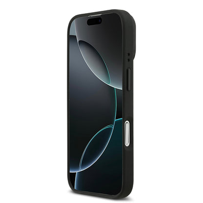 Apple iPhone 17 Kılıf Lacoste Orjinal Lisanslı M-safe Şarj Özellikli Standlı PU Deri Karışık Monogram Desenli Kapak Siyah