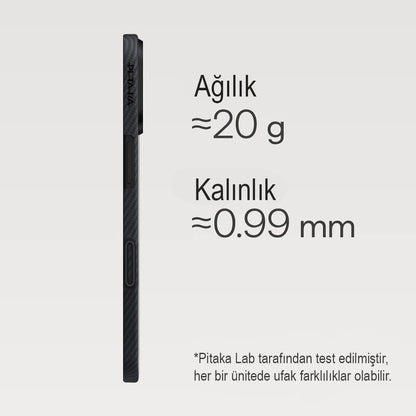 Apple iPhone 17 Kılıf M-safe Şarj Özellikli 1500D Aramid Fiber Pitaka Ultra-Slim Classic Serisi Black-Grey Twill Kapak Siyah-Gri