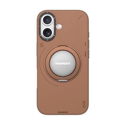Apple iPhone 17 Kılıf M-safe Şarj Özellikli 360 Derece Standlı Basit Mat Deri Desenli Youngkit Tech Leather Serisi Kapak