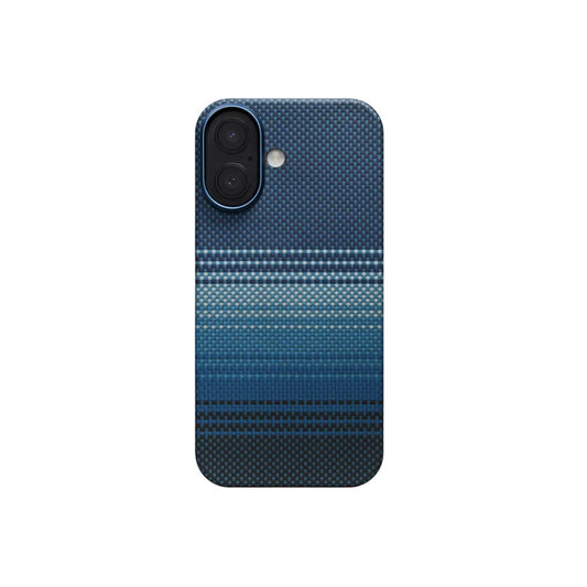 Apple iPhone 17 Kılıf M-safe Şarj Özellikli Aramid Fiber Pitaka Tactile Woven Sunset-Moonrise Serisi Kapak Mavi