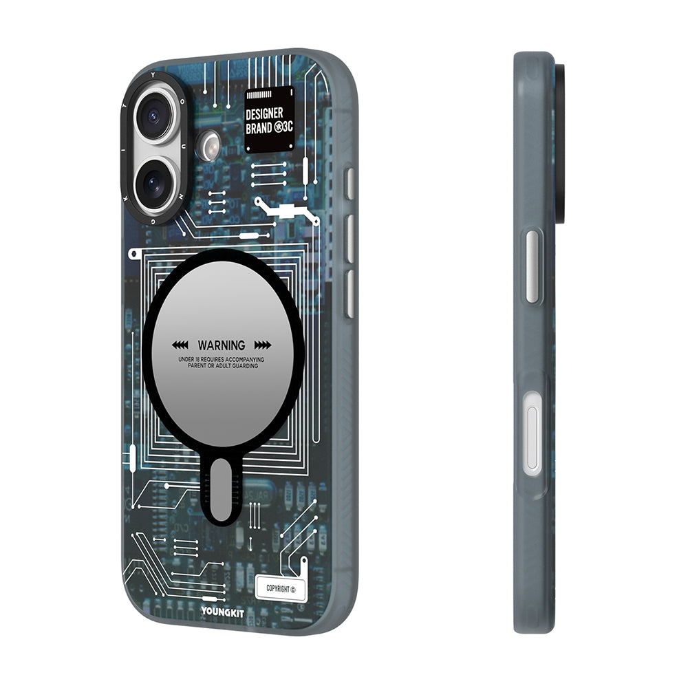 Apple iPhone 17 Kılıf M-safe Şarj Özellikli Kamera Denetim Butonlu Youngkit Technology Serisi Kapak Mavi