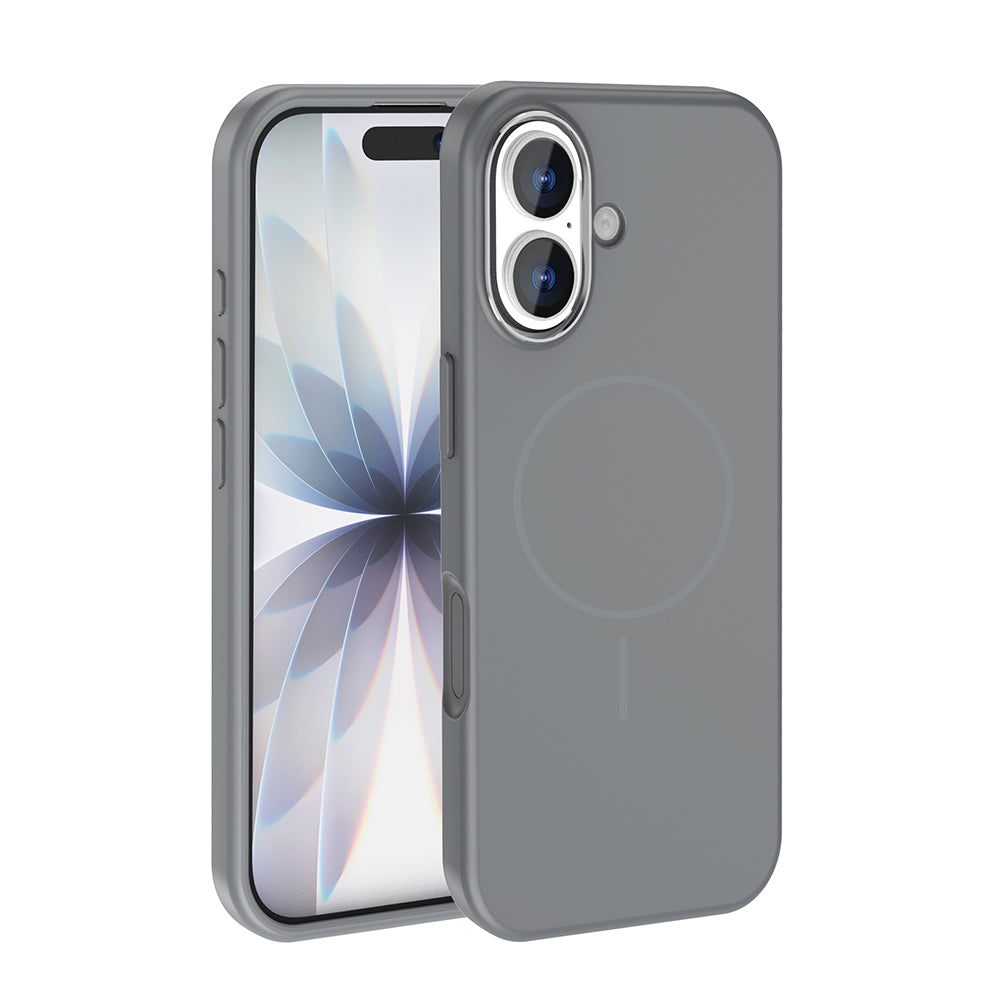 Apple iPhone 17 Kılıf M-Safe Şarj Özellikli Metal Kamera Çerçeveli Zore Edi Silikon Kapak Titanyum-Gri