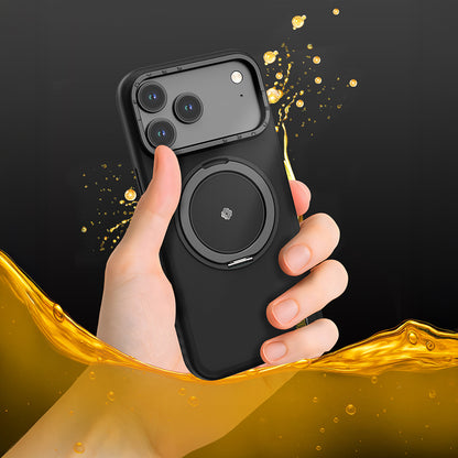 Apple iPhone 17 Kılıf M-safe Şarj Özellikli Metal Standlı Lenyes CK225 Kevlar Kapak Siyah