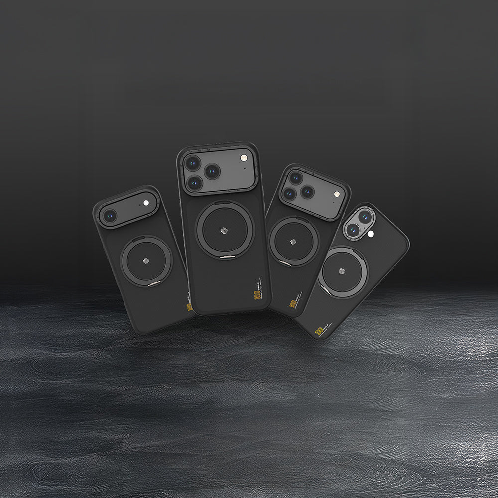 Apple iPhone 17 Kılıf M-safe Şarj Özellikli Metal Standlı Lenyes CK225 Kevlar Kapak Siyah