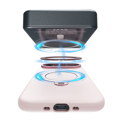 Apple iPhone 17 Kılıf M-safe Şarj Özellikli Metal Standlı Sıvı Silikon Lenyes CK223 Kapak