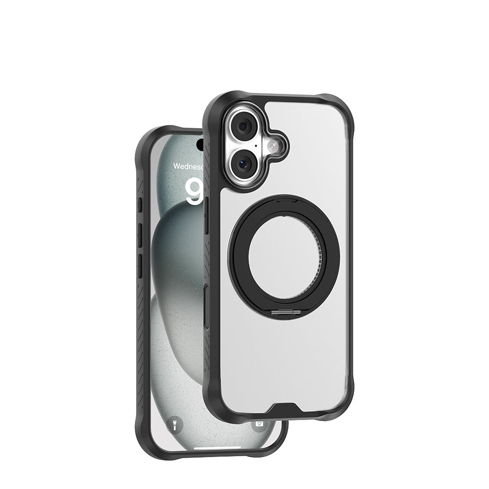 Apple iPhone 17 Kılıf M-safe Şarj Özellikli Parmak Ring Standlı Airbag Tasarımlı Mutural Obsidian Serisi Kapak Siyah