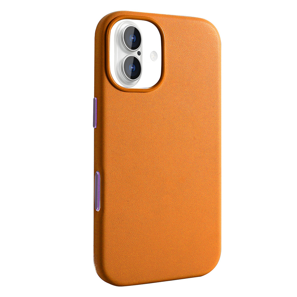 Apple iPhone 17 Kılıf M-safe Şarj Özellikli PU Deri Görünümlü Zore Kupra Kapak Turuncu
