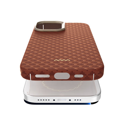 Apple iPhone 17 Kılıf M-safe Şarj Özellikli Raptic Aramid Skin Origin Serisi Kapak Kahverengi