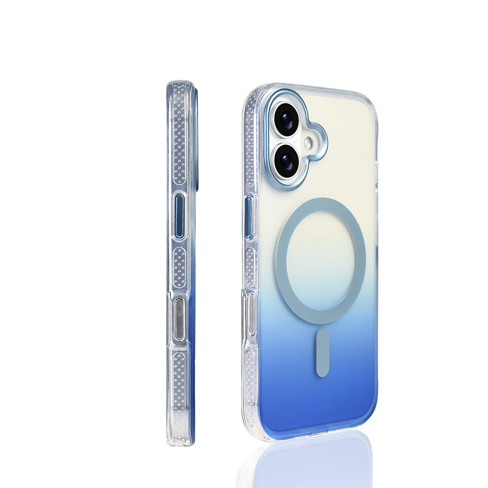 Apple iPhone 17 Kılıf M-safe Şarj Özellikli Transparan Renk Geçişli Zore Toros Kapak Mavi