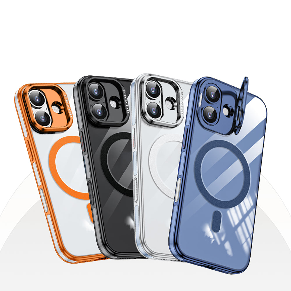 Apple iPhone 17 Kılıf M-safe Şarj Özellikli Wlons Standlı Efsane Kapak Turuncu