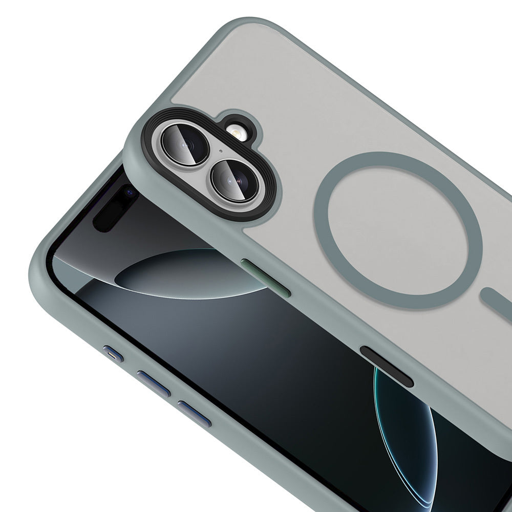 Apple iPhone 17 Kılıf Mat Arka Yüzey Wireless Şarj Özellikli Zore Flet M-safe Kapak Lacivert