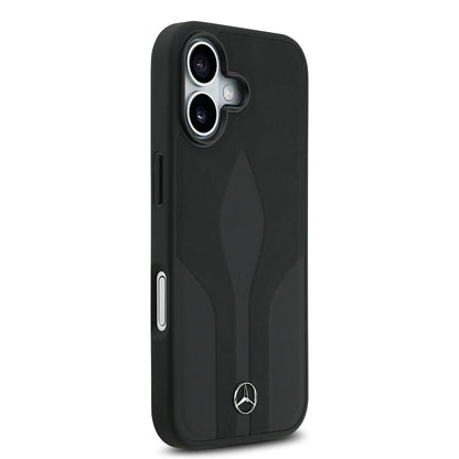 Apple iPhone 17 Kılıf Mercedes Benz Orjinal Lisanslı M-safe Şarj Özellikli Dokulu Desenli Deri Kapak Siyah