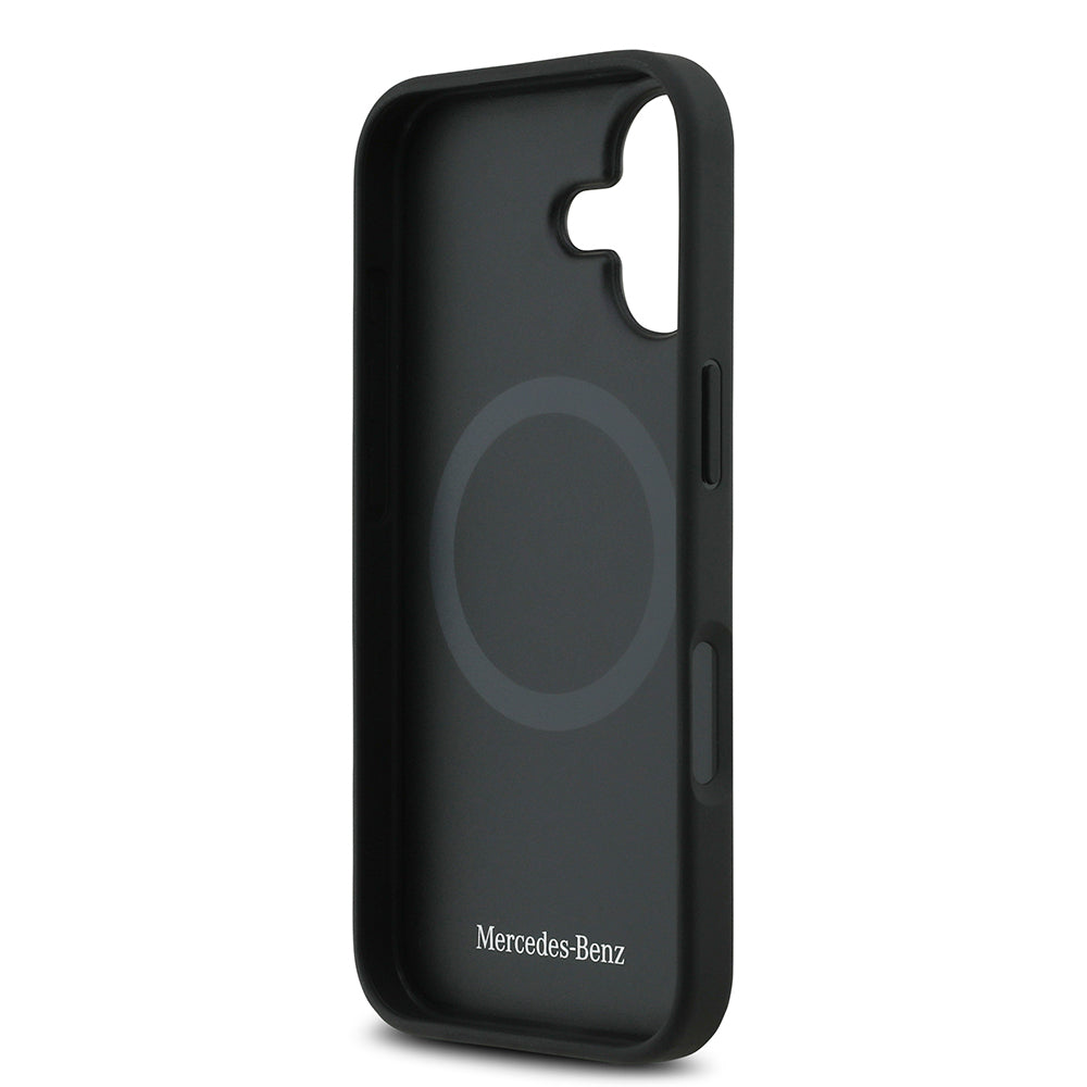 Apple iPhone 17 Kılıf Mercedes Benz Orjinal Lisanslı M-safe Şarj Özellikli Dokulu Desenli Deri Kapak Siyah