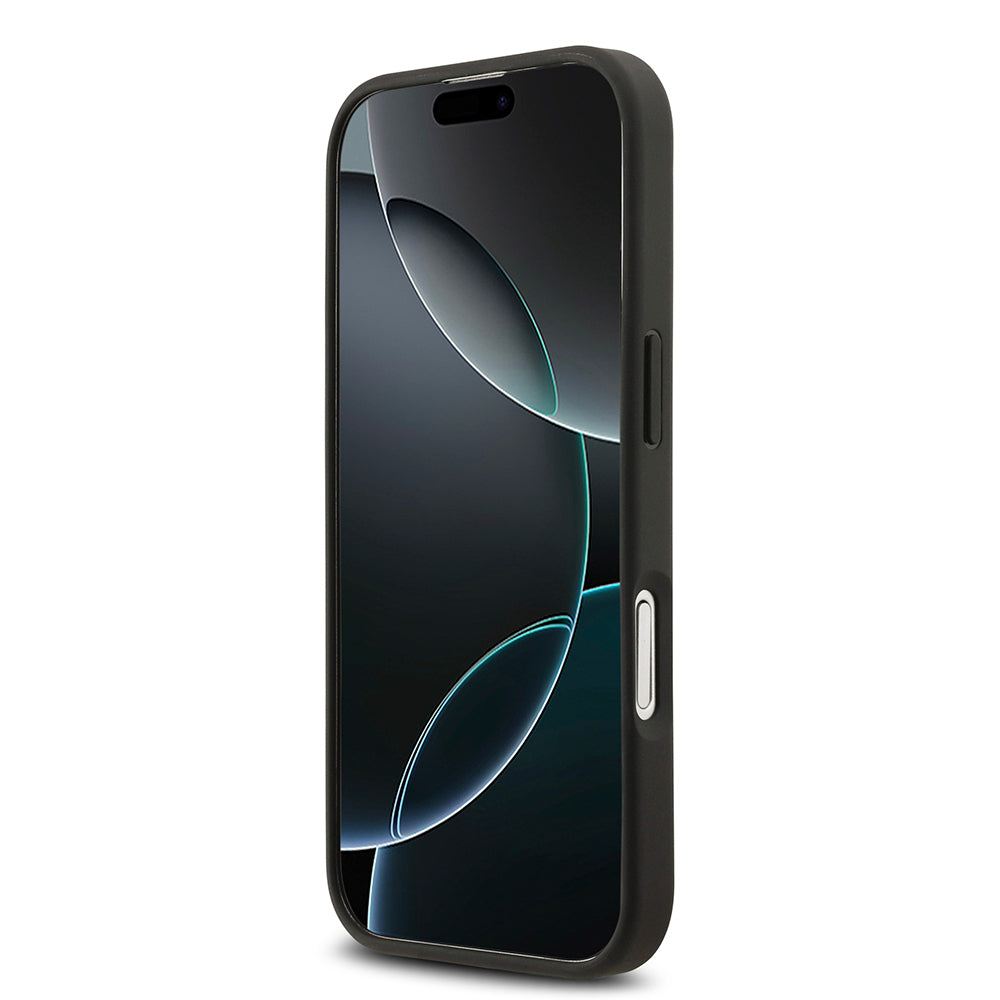 Apple iPhone 17 Kılıf Mercedes Benz Orjinal Lisanslı M-safe Şarj Özellikli Dokulu Desenli Deri Kapak Siyah