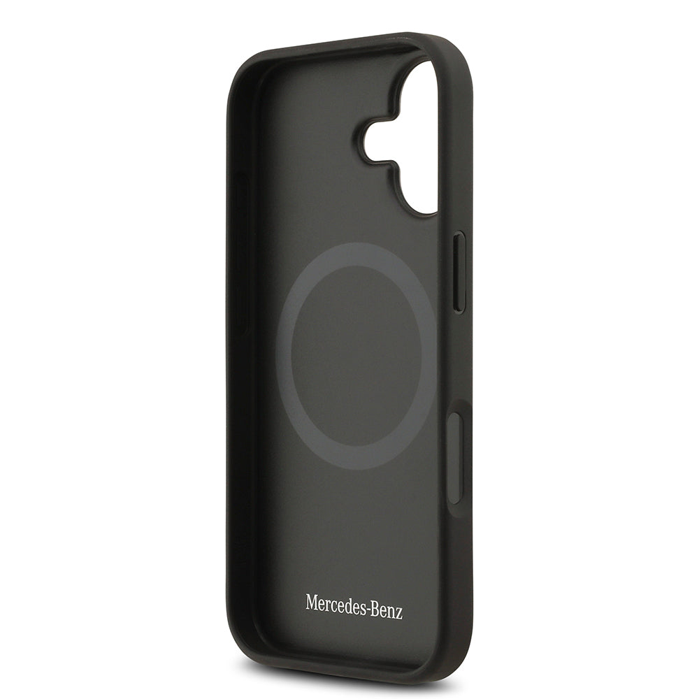 Apple iPhone 17 Kılıf Mercedes Benz Orjinal Lisanslı M-safe Şarj Özellikli Dokulu Desenli Deri Kapak Siyah