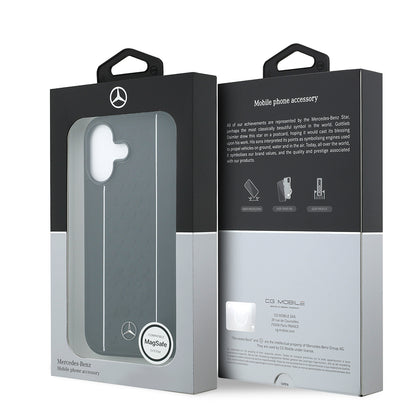 Apple iPhone 17 Kılıf Mercedes Benz Orjinal Lisanslı M-safe Şarj Özellikli Şeritli Yıldız Desenli Metal Logolu Deri Kapak Lacivert