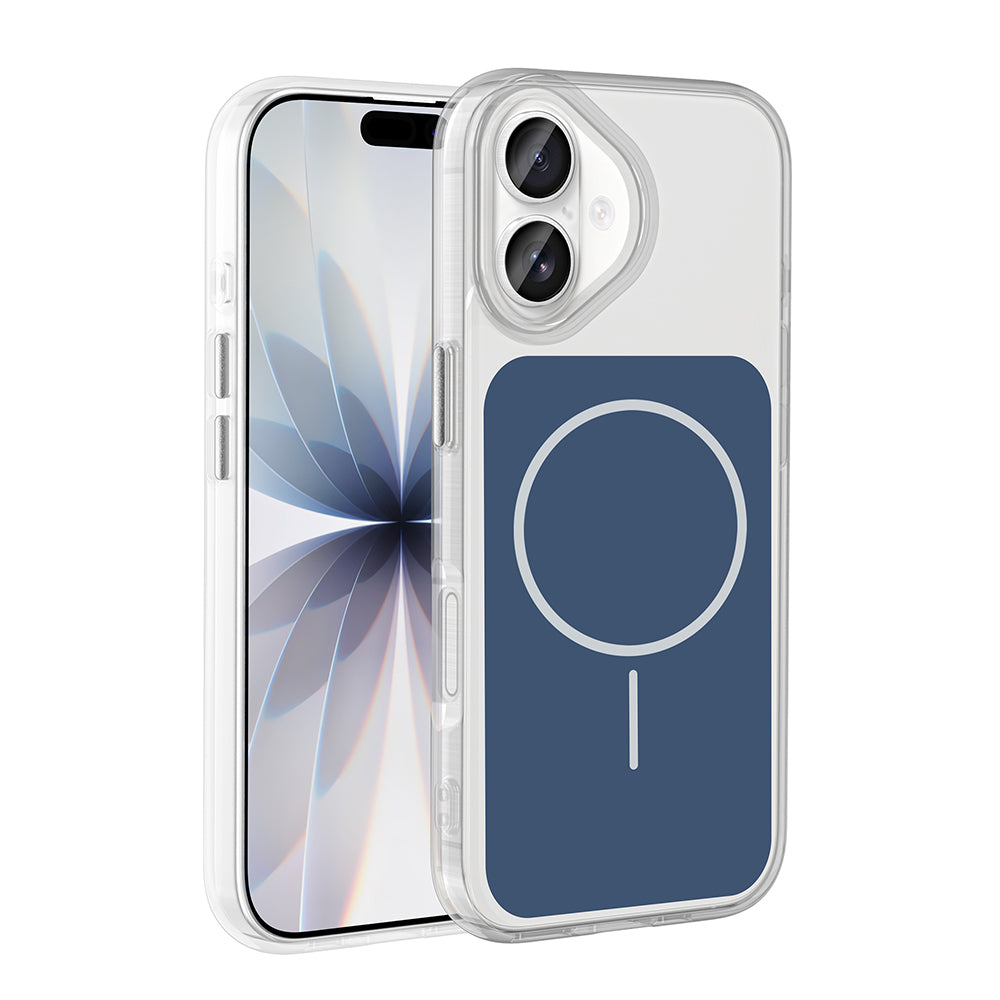 Apple iPhone 17 Kılıf Metal Buton Tasarımlı Zore İkonik Sert Silikon Kapak Mavi