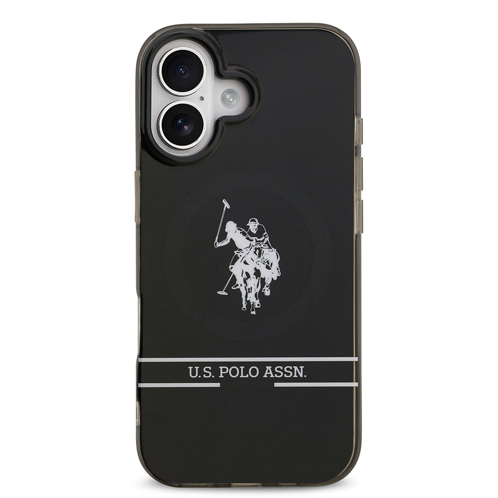 Apple iPhone 17 Kılıf U.S. Polo Assn. Orjinal Lisanslı M-safe Şarj Özellikli IML Double Horse Stripe Logolu Kapak Siyah