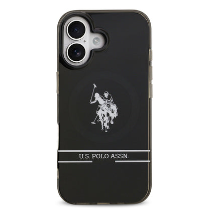 Apple iPhone 17 Kılıf U.S. Polo Assn. Orjinal Lisanslı M-safe Şarj Özellikli IML Double Horse Stripe Logolu Kapak Siyah