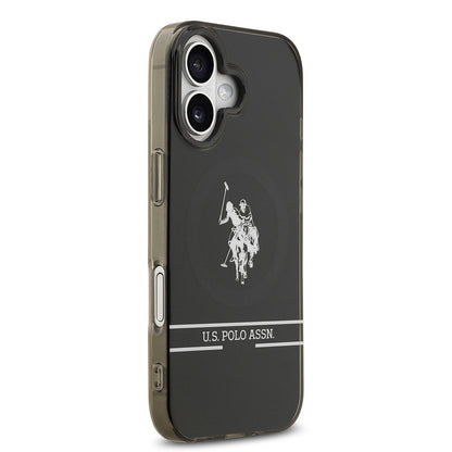 Apple iPhone 17 Kılıf U.S. Polo Assn. Orjinal Lisanslı M-safe Şarj Özellikli IML Double Horse Stripe Logolu Kapak Siyah