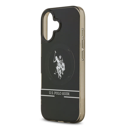 Apple iPhone 17 Kılıf U.S. Polo Assn. Orjinal Lisanslı M-safe Şarj Özellikli IML Double Horse Stripe Logolu Kapak Siyah