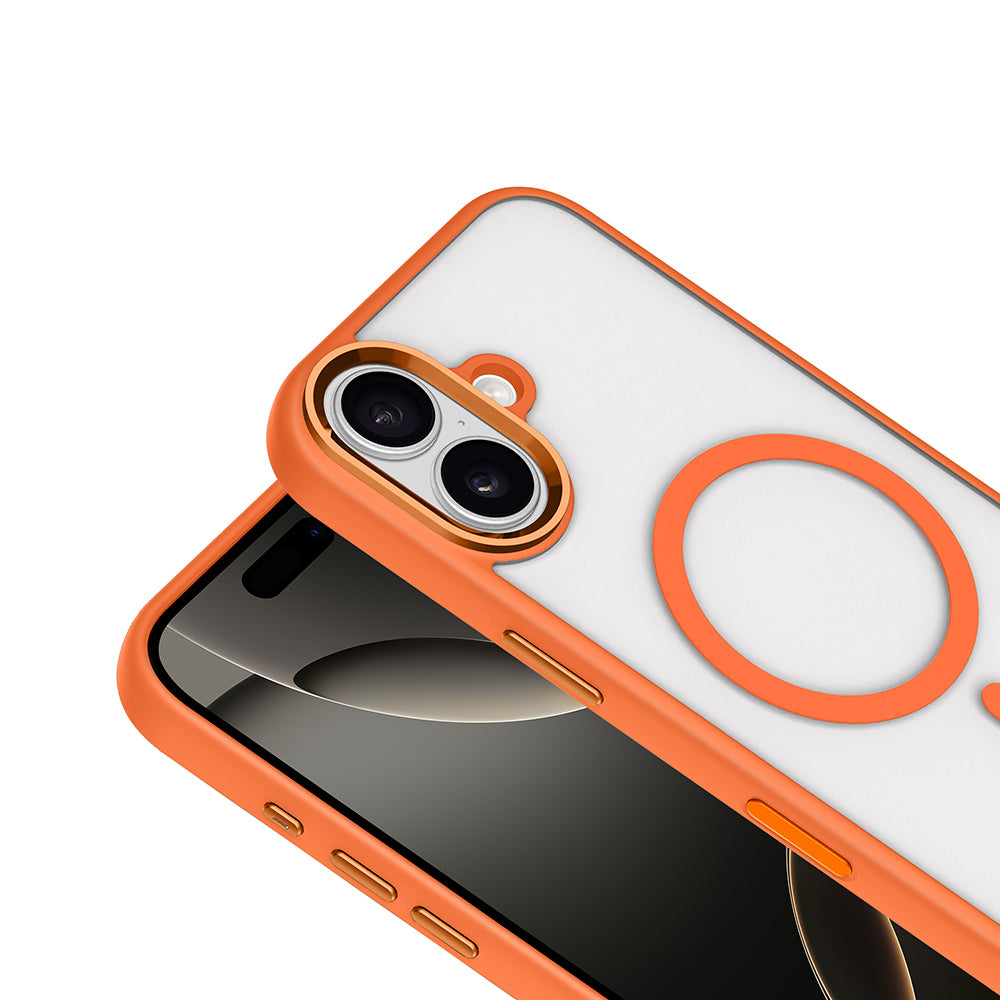 Apple iPhone 17 Kılıf Wireless Şarj Özellikli Zore Krom M-safe Silikon Kapak Turuncu